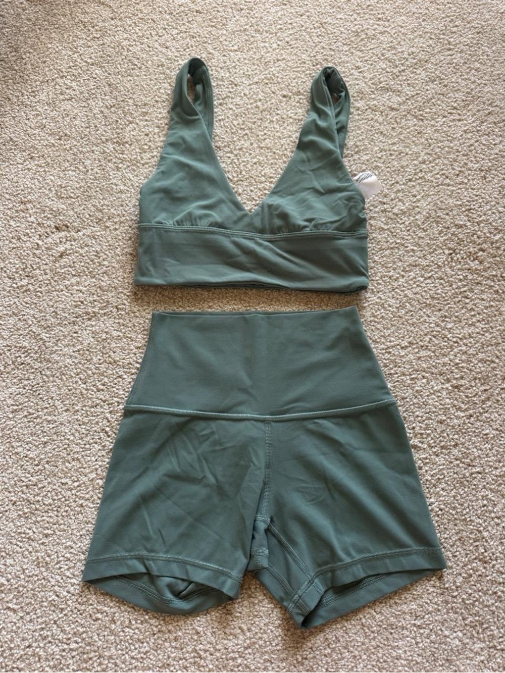 lululemon athletica Sage Green V-Neck Bralette & High-Waist Bike Shorts